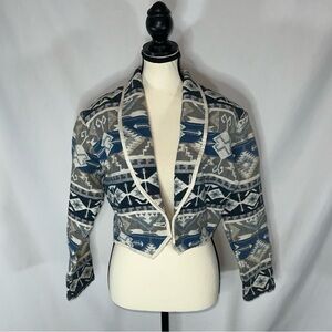Side Saddle Vtg Westerncore Southwest Tapestry Crop Blazer Jacket Size S Aztec